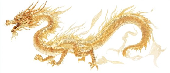 Obraz premium Golden Dragon on white background. dragon