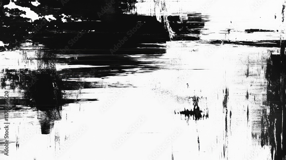 Poster abstract black and white distorted glitch effect, creating a monochrome digital texture. ideal for r