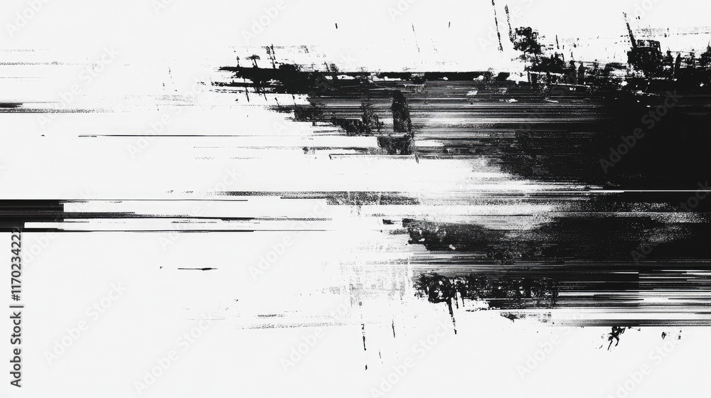 Aufkleber abstract black and white distorted glitch effect, creating a monochrome digital texture. ideal for r