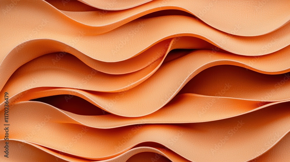 Poster textured waves of soft orange fabric with smooth curves and lines