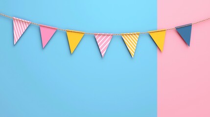 Colorful Bunting Decoration on Blue and Pink Background for Events