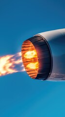 Obraz premium Close-up View of Rocket Engine Exhaust Flame with Blue Background
