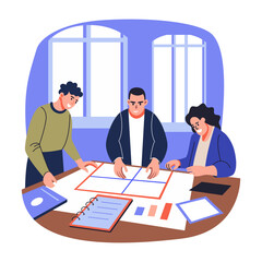 A flat style illustration depicting team planning 

