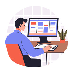 A flat character illustration of working employee 

