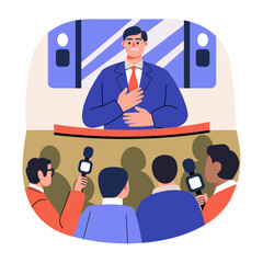 Businessman doing press conference, flat illustration 

