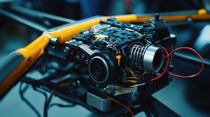 Fototapeta premium Close-up of Intricate Drone Engine with Colorful Wiring Details