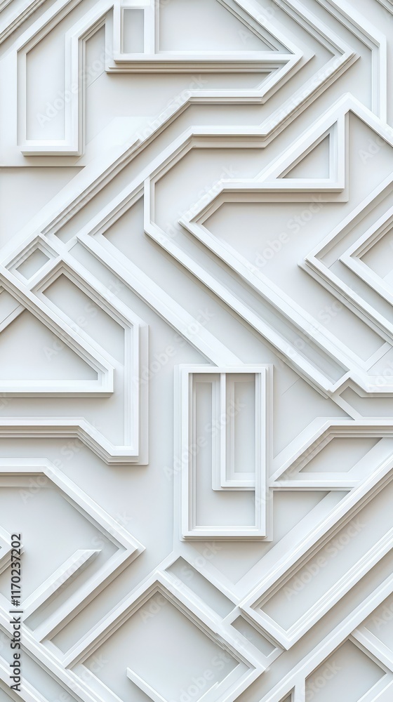 Poster abstract white geometric design with intricate line patterns