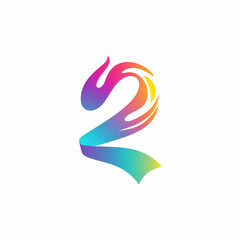 Modern abstract logo with number 2, bold gradients and ribbon effect on clean white background 