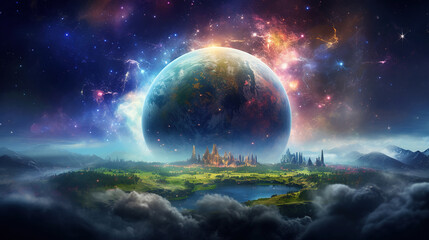 Fantastic Alien Planet with Floating City