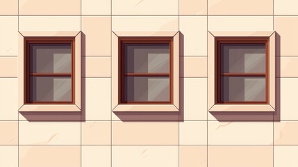 Three Aligned Windows on Modern Cream Wall with Subtle Shadows