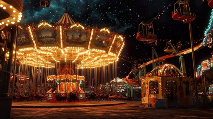 Enchanted Night at the Fairground: A Magical Carousel Under the Stars