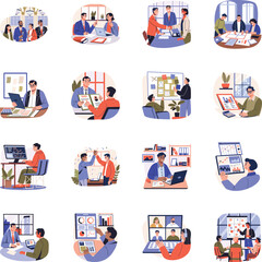 Collection of Flat Style Business Illustrations
