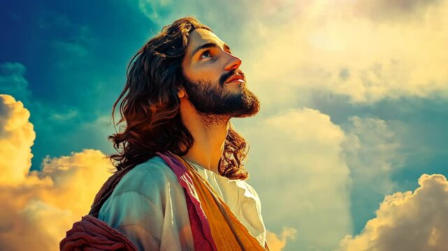 Jesus Christ portrait with lights and cloud 