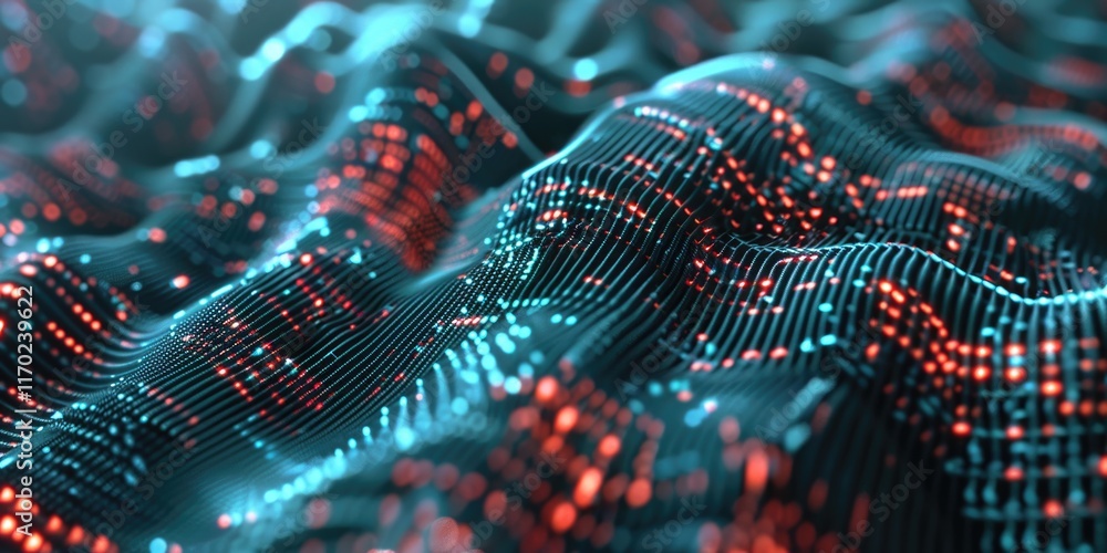 Poster data visualization concept. abstract digital network analysis interface with glowing red and blue do