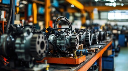 Obraz premium Industrial Workshop Displaying Heavy Machinery and Tools in Focus