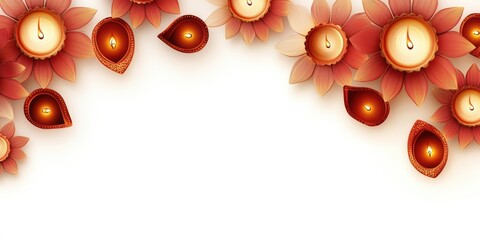 A collection of autumn leaves and lit candles on a white background, evoking the warmth and beauty of fall season.