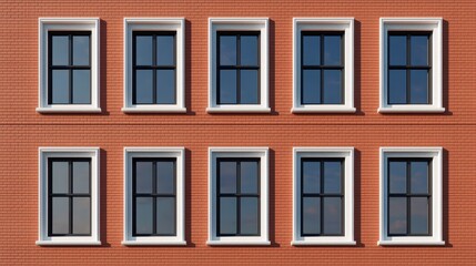 Rectangular Windows on Red Brick Wall in Urban Architecture Style
