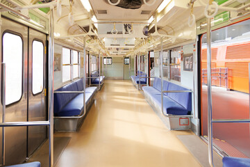 Underground local train passenger cabin interior blank nobody in Japan for advertising background