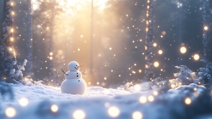 Fototapeta premium Snowman in a Magical Winter Forest Scene