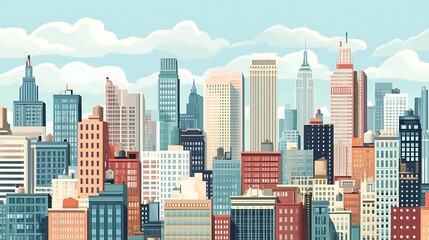 Fototapeta premium A City Skyline With Numerous Tall Buildings Under a Cloudy Sky