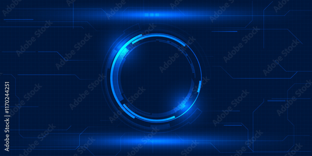 Poster vector illustration of futuristic blue digital high technology with circle hud and digital circuit e