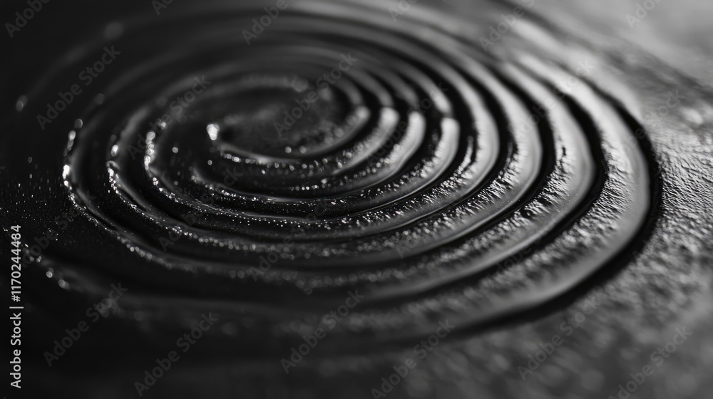 Poster close-up of water droplets forming concentric ripples on a calm surface. perfect for conveying a sen