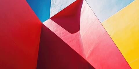 Obraz premium Brightly colored geometric stairs leading to a building. A modern and artistic architectural feature.