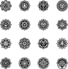 Collection of Chakra Symbols Glyph Style Icons 

