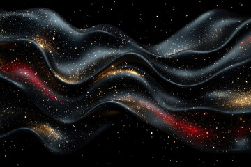 Obraz premium Flowing black fabric with red and gold glitter.