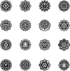 Bundle of Spiritual Chakra Symbols Glyph Style Icons 

