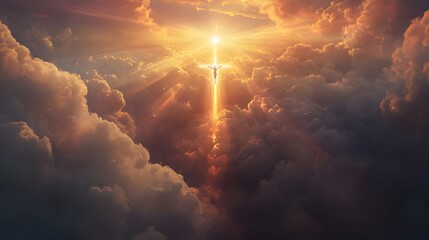 Obraz premium Celestial Cross Radiant Sunrise Heavenly Cloudscape