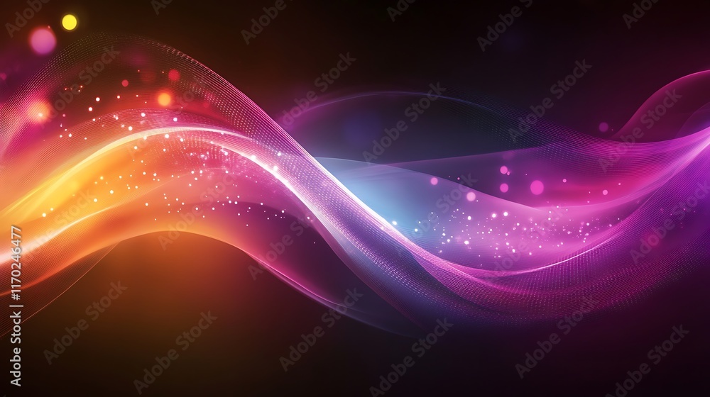 Poster abstract colorful waves with glowing particles background