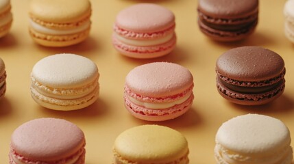Obraz premium Vibrant assortment of macarons in pastel shades, ready to be enjoyed.