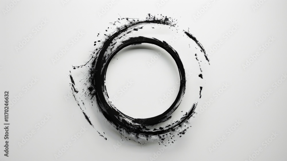 Poster modern art piece with circular shape and distressed texture.