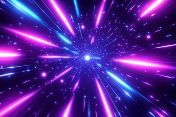 Fototapeta premium Abstract neon light streaks in hyperspace.