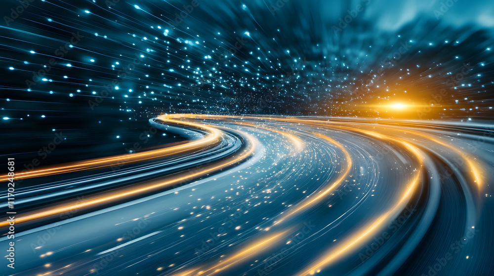 Poster Dynamic light trails of vibrant colors in a futuristic, abstract setting