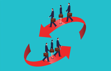 Position or Personnel Replacement Changes, Employee Management or HR Recruitment, Businessman Between the Arrows of the Cycle