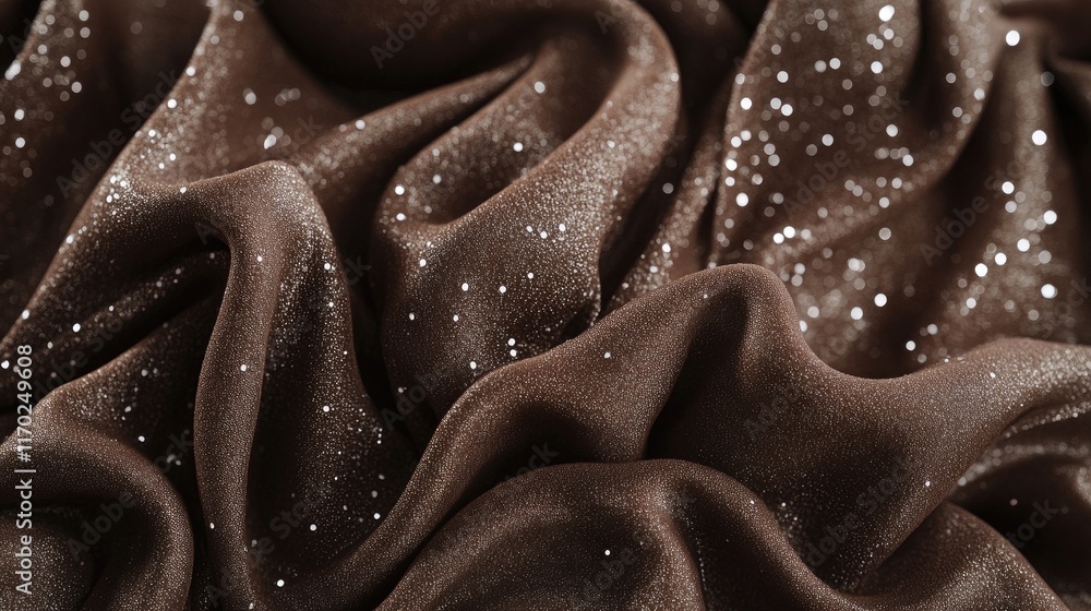 Poster fashion-forward fabric with draped mocha brown mousse and shiny silver lurex threads, ideal for tren