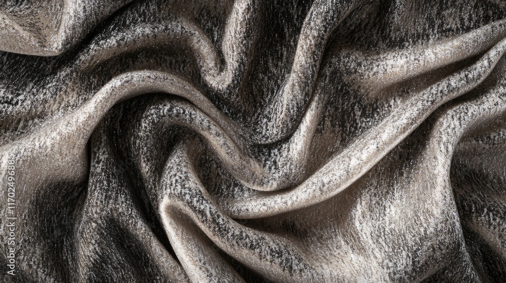 Poster fashion-forward fabric with draped mocha brown mousse and shiny silver lurex threads, ideal for tren