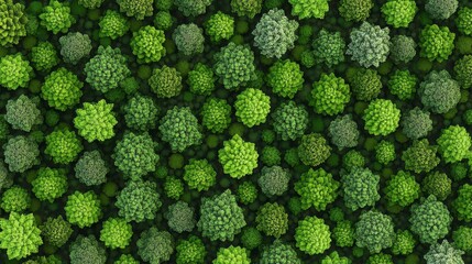Aerial view of a vibrant forest showcasing a variety of lush green trees and foliage in diverse sizes and shapes