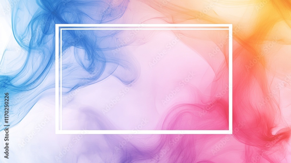 Fototapete flowing pastel shades with a white frame in the center, perfect for creating custom invitations, gre