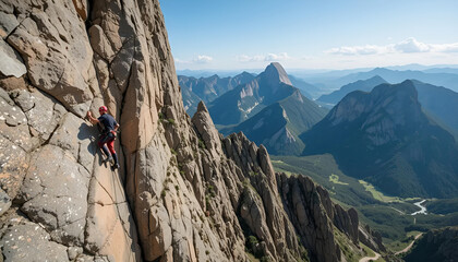 Challenging Cliff Face Scaled by Rock Climber with Breathtaking View