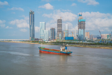 Fototapeta premium Modern urban architecture skyline and coastal scenery in Zhuhai, Guangdong Province, China on April 9, 2023