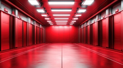 Fototapeta premium Red Corridor: A Futuristic Sci-Fi Interior