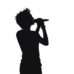 silhouette of singer with pose over white background