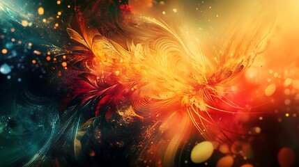 Fototapeta premium Abstract fiery orange and teal swirling artwork