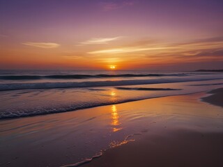 Radiant Horizons: Peaceful Beach Sunset in Orange, Pink, and Purple