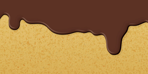 Melted milk chocolate pouring on sponge cake texture background graphic illustration.