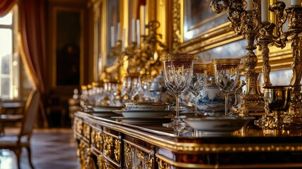 Obraz premium Elegant Dining Table Setting with Antique Silver and Crystal Glassware