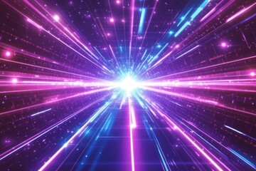 Naklejka premium Abstract light streaks converging at a bright center, creating a futuristic tunnel effect.